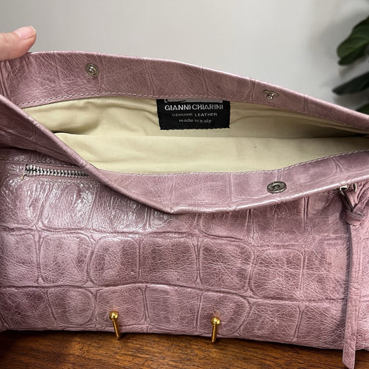 Vtg Gianni Chiarini Pink Italian Leather Pochette Designer Shoulder Bag Purse