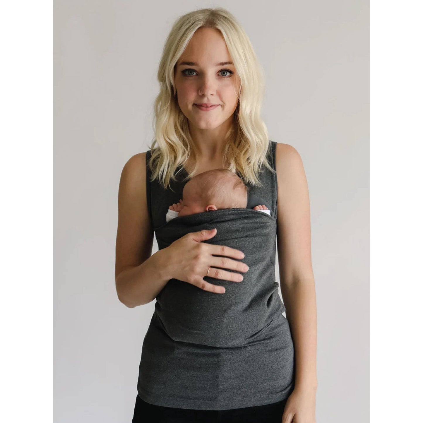 XL Lalabu Soothe Shirt Baby Carrier Tank Top Grey Nursing Newborn - 15 Lb Pouch