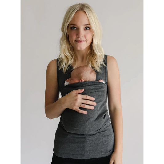 XL Lalabu Soothe Shirt Baby Carrier Tank Top Grey Nursing Newborn - 15 Lb Pouch