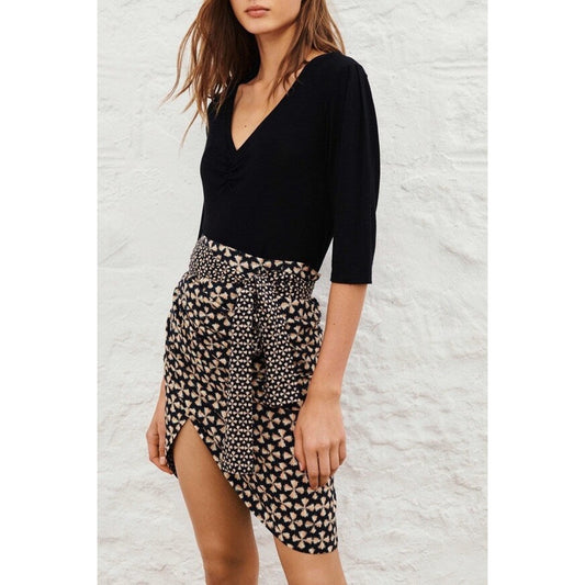 NWT Ba&sh Wrap Midi XS Draped Skirt Sz 0 Abstract Geometric Designer Tulip Hem