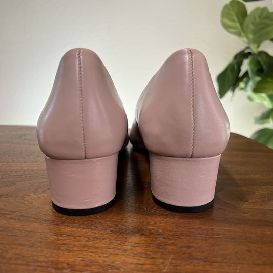Taryn Rose Babette Shoes 11B Low Block Walking Heel Pink Black Cap Toe Leather