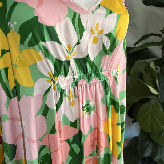 KATE SPADE Caftan Dress L/XL Painterly Petals Floral Muumuu Retro Vintage Mod
