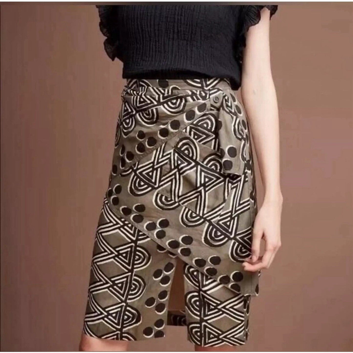 Maeve by Anthropologie Edessa Tribal Print Skirt Sz 00P Faux Wrap Sarong African