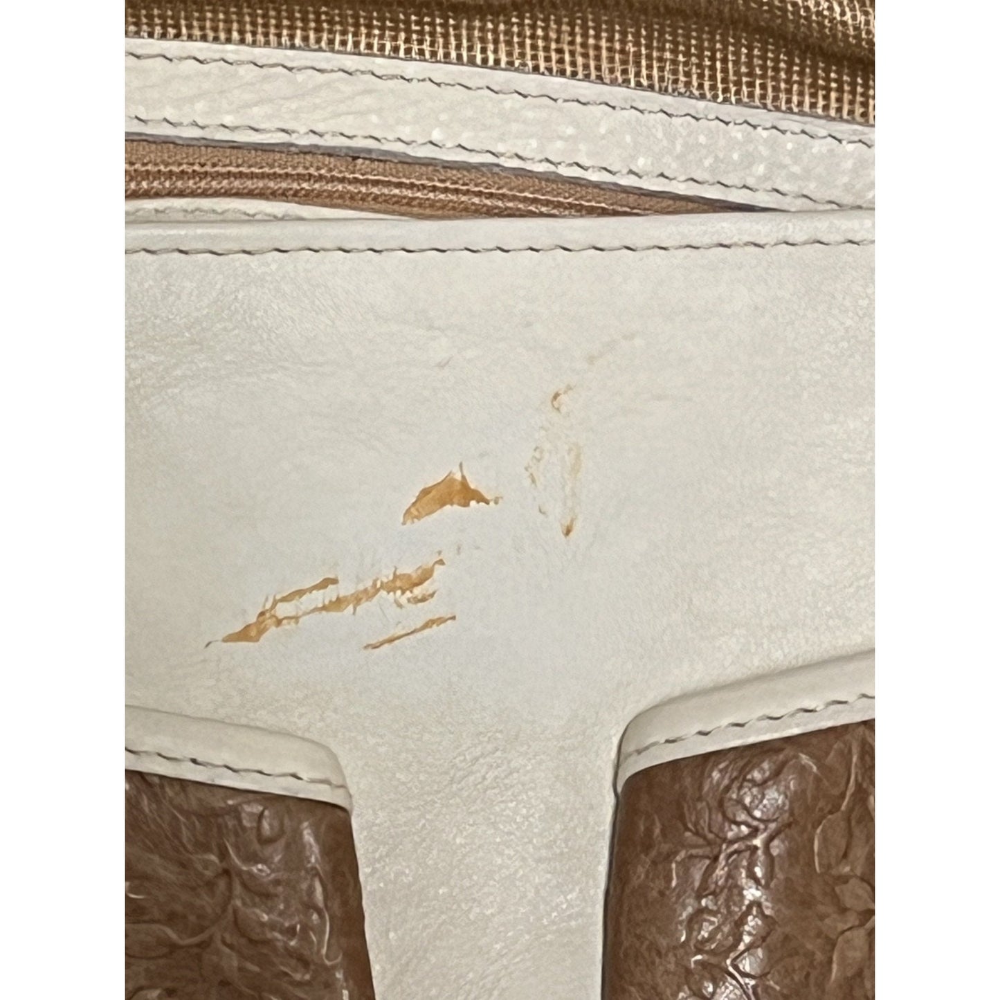 Florentia White Brown Italian Satchel Bag Made in Florence Two Tone Large