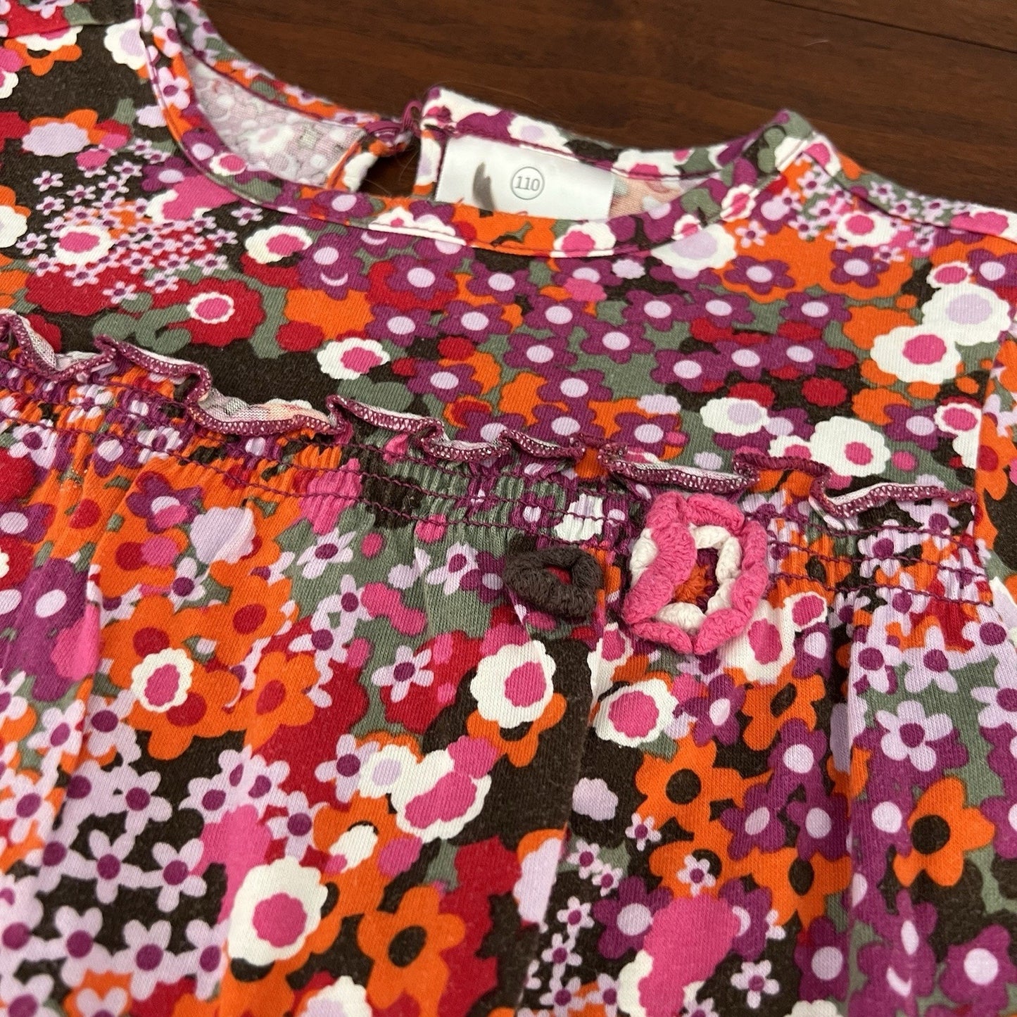 Hanna Andersson 110/5T Crochet Flower Power Long Sleeve Cotton Girls Dress Retro
