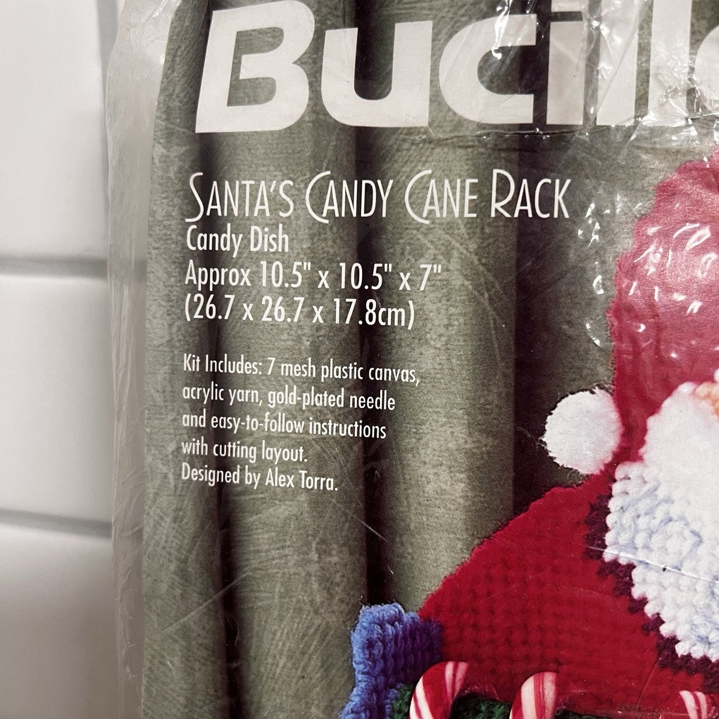 Vintage Bucilla Christmas Needlework Santas Candy Cane Rack Candy Dish 61254 NOS