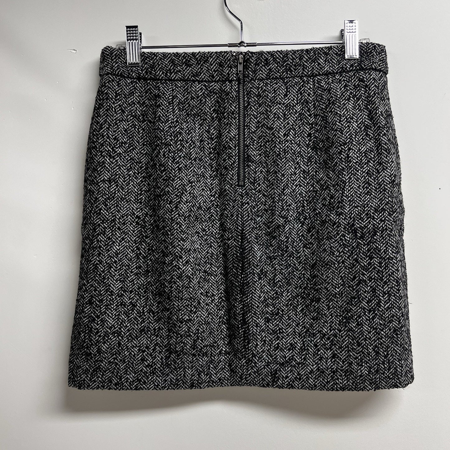 NAF NAF Skirt 29” Wool Tweed Herringbone Floral Embroidered Academia Preppy