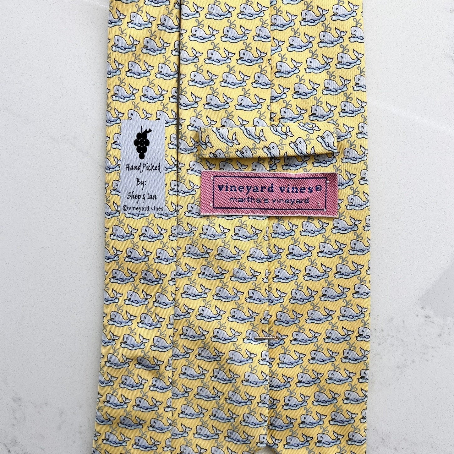 Vineyard Vines Men's 100% Silk Tie Yellow Whales Coastal Preppy Nautical AOP