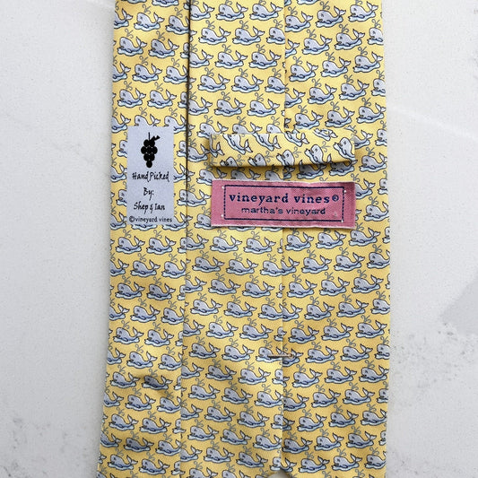 Vineyard Vines Men's 100% Silk Tie Yellow Whales Coastal Preppy Nautical AOP