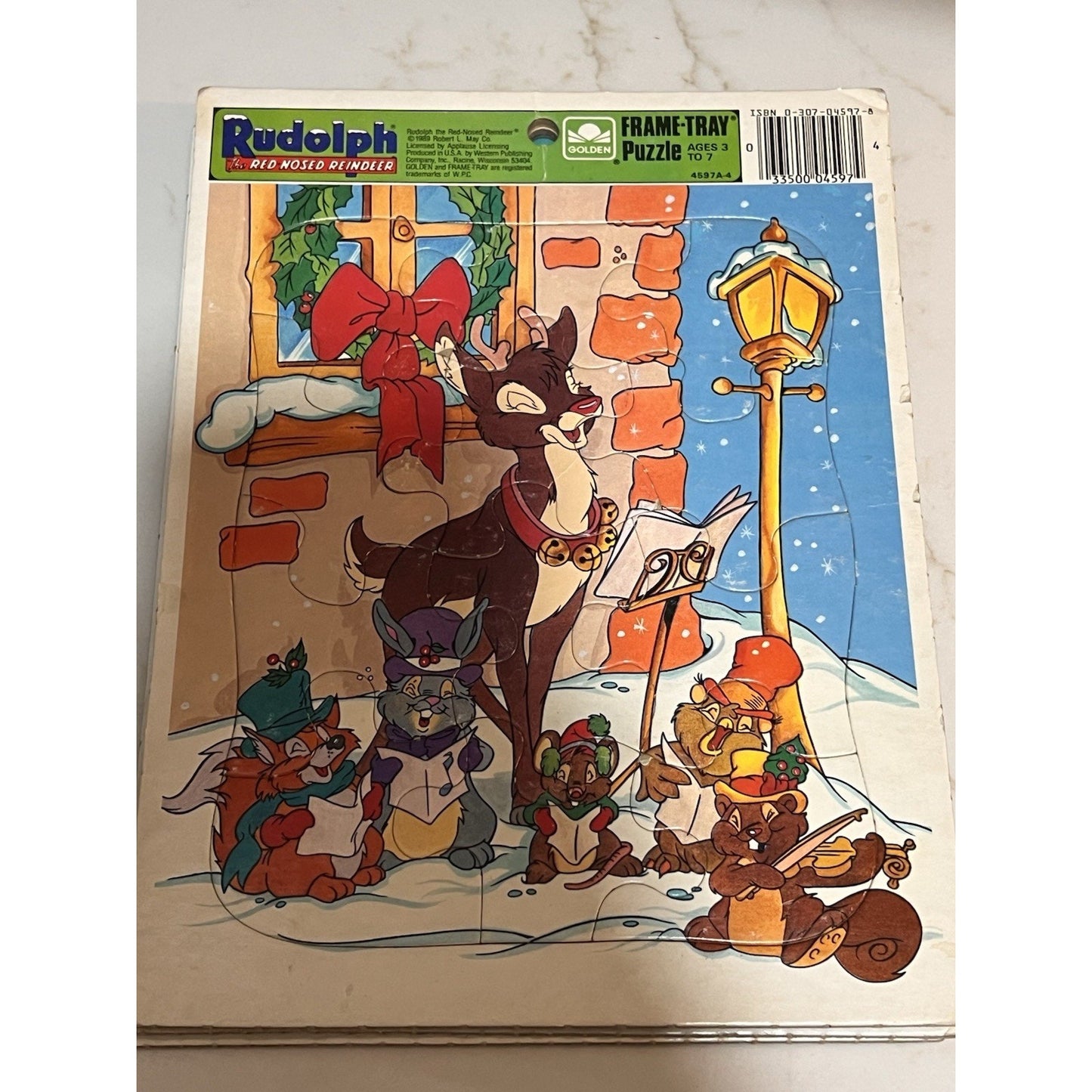 Vintage Rudolph the Red Nosed Reindeer Frame Tray Puzzle Golden Christmas 1989