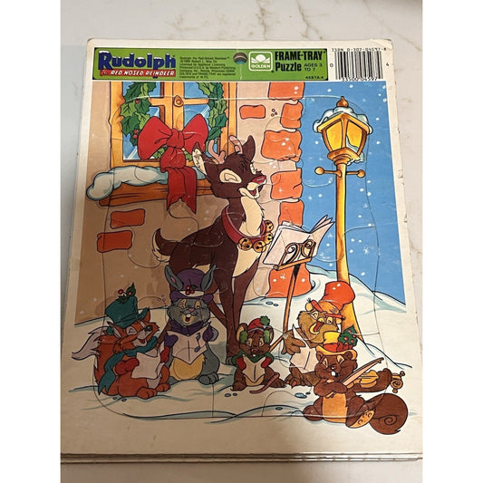 Vintage Rudolph the Red Nosed Reindeer Frame Tray Puzzle Golden Christmas 1989