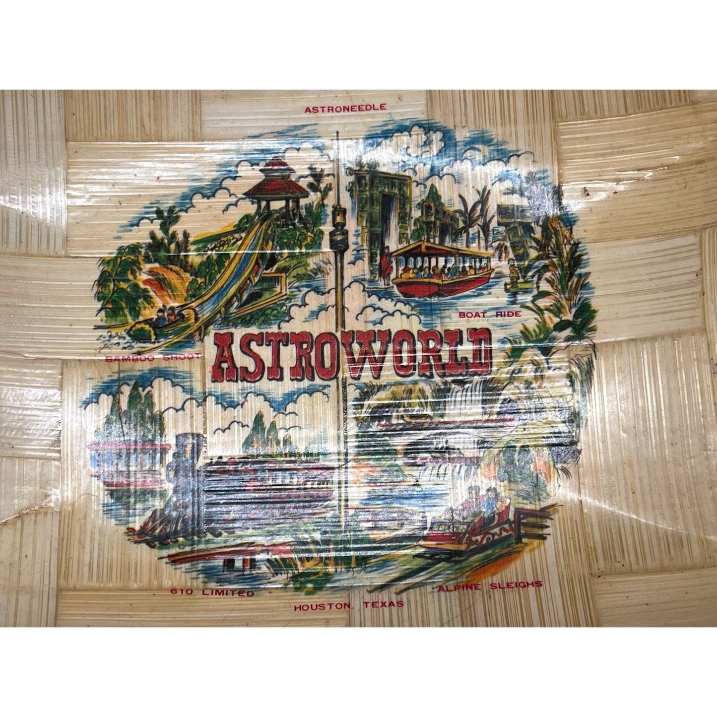 Vintage Bamboo Houston Astroworld Souvenir Bamboo Tray