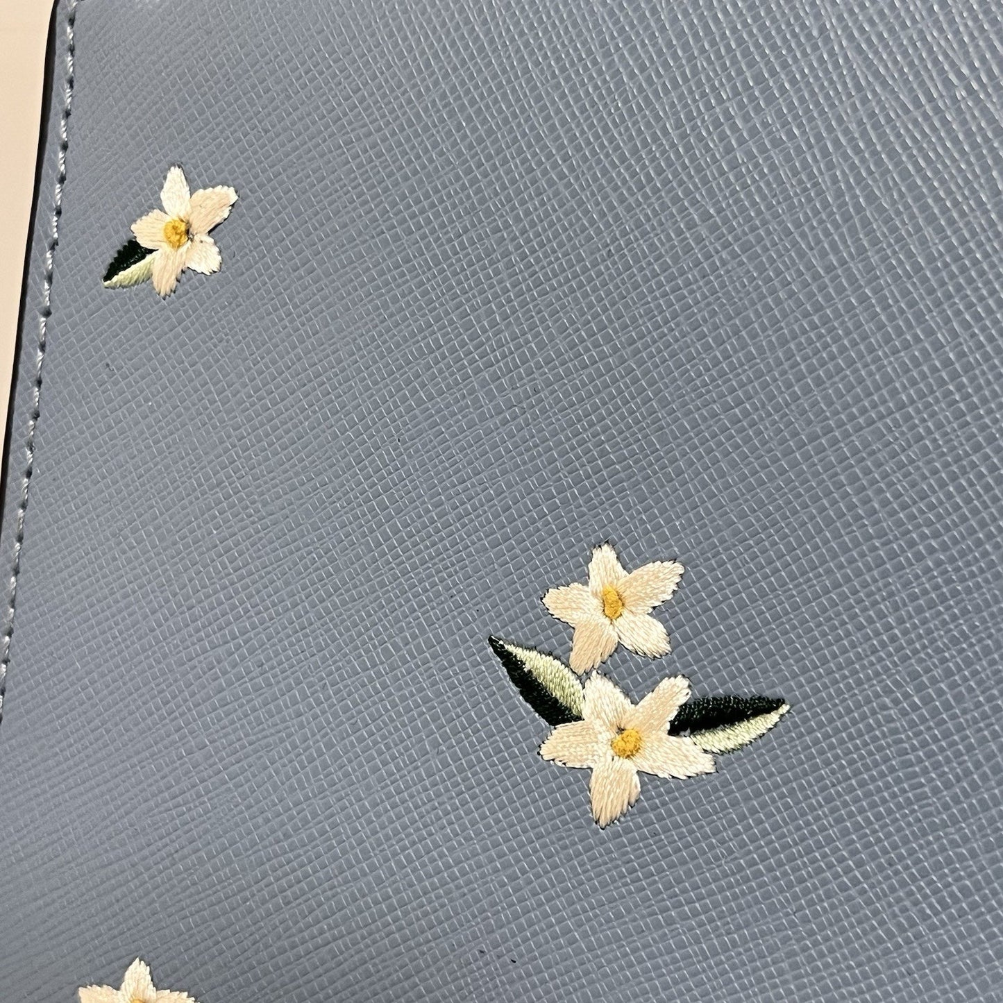 Kate Spade Madison Medium Crossbody Satchel Embroidered Floral Blue Leather