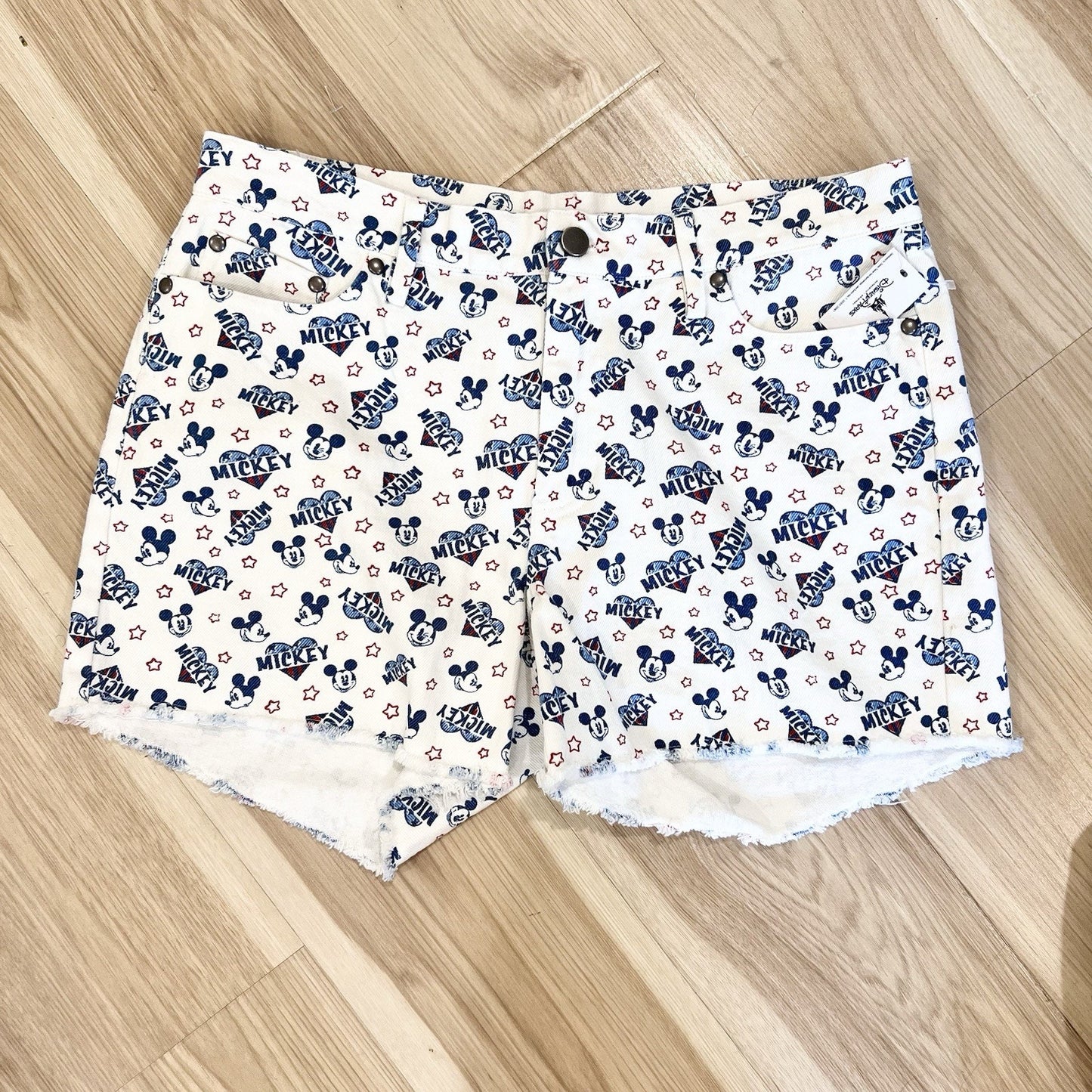 Disney Boutique Mickey Mouse Shorts Medium 10 Raw Hem Patriotic White Blue Red