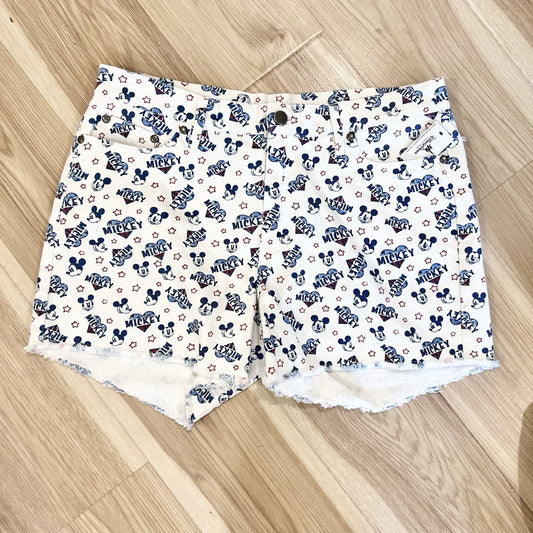 Disney Boutique Mickey Mouse Shorts Medium 10 Raw Hem Patriotic White Blue Red