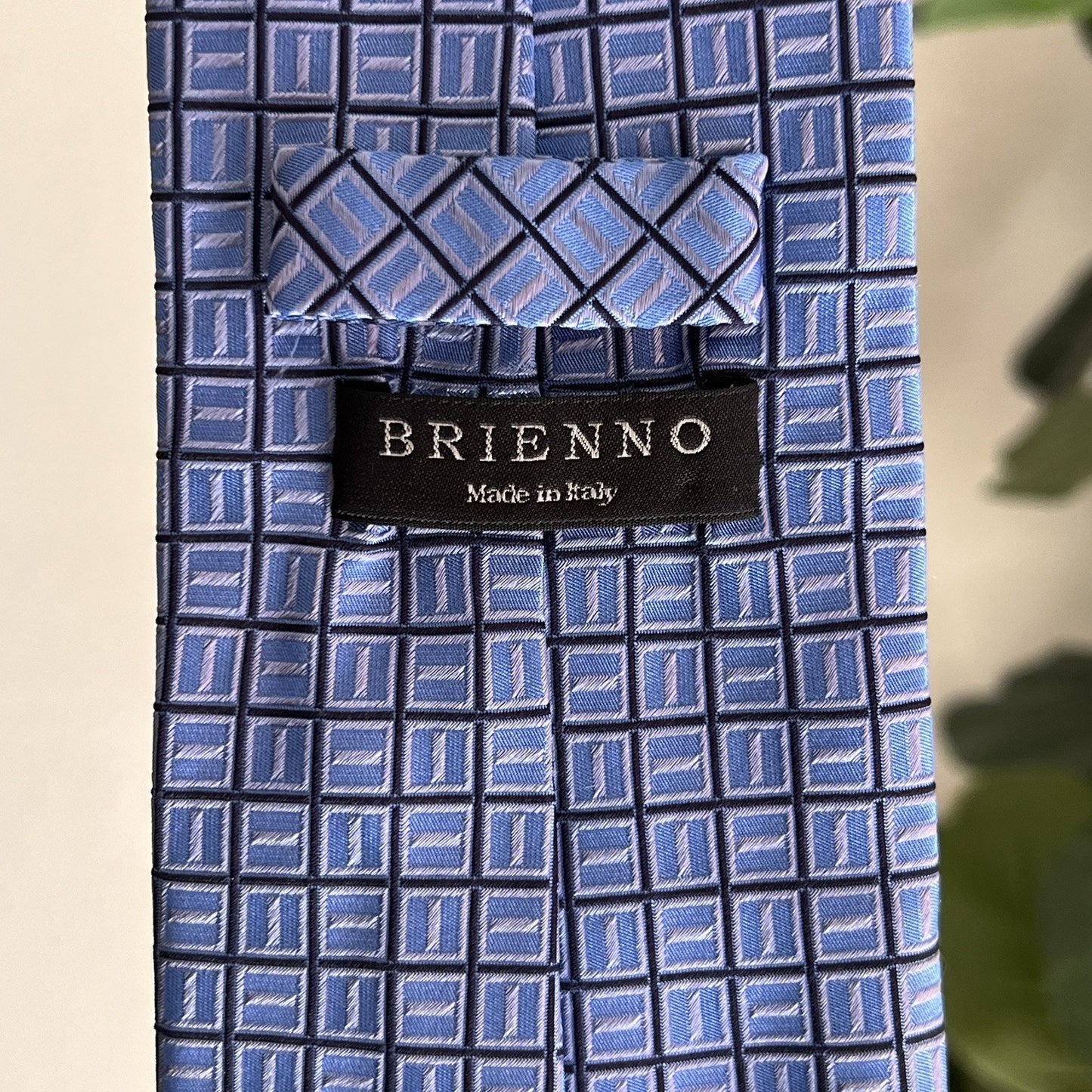 BRIENNO 100% Silk Necktie Made In Italy Blue Geometric Tie Foulard Square