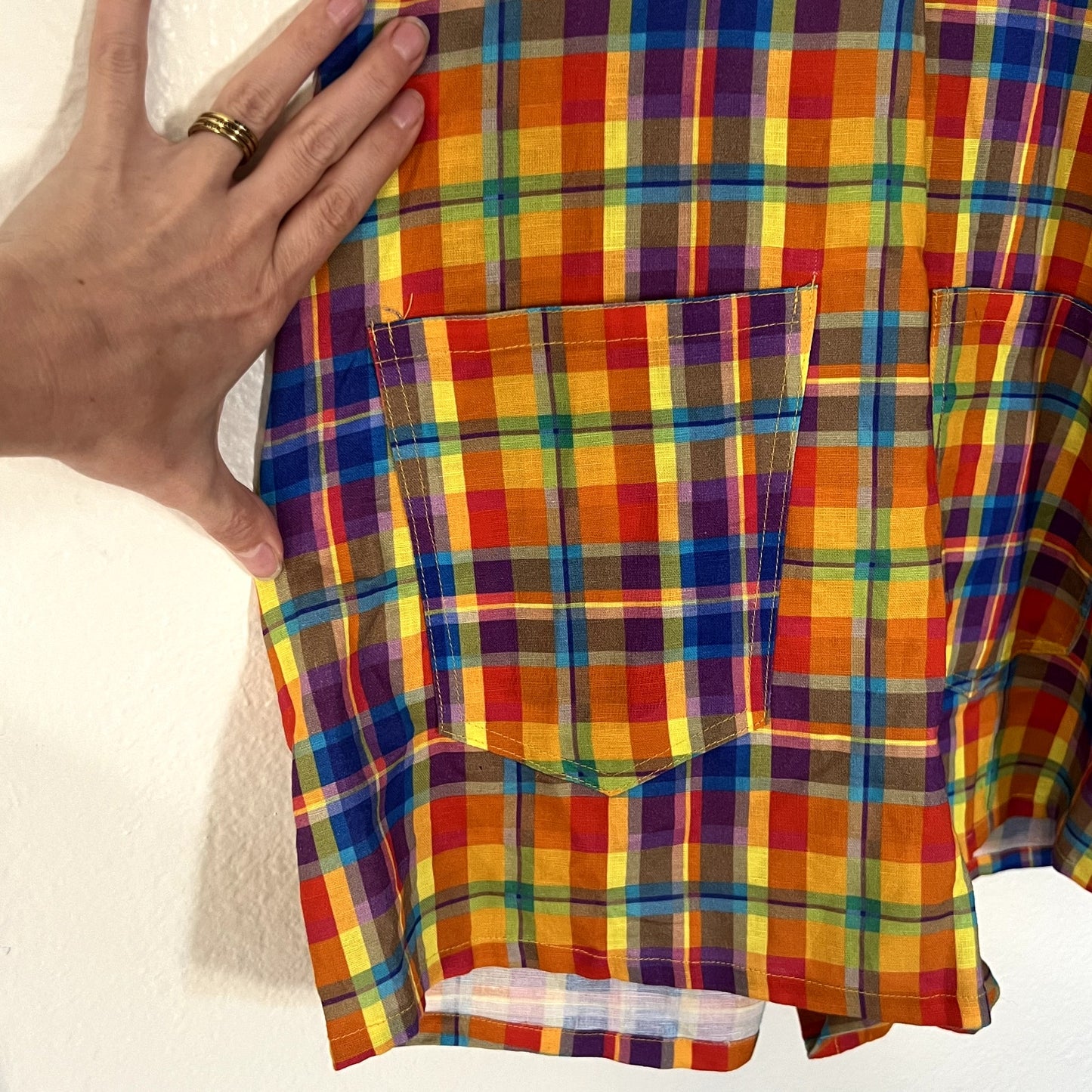$128 NWT WeWoreWhat Danielle Bernstein Basic Rainbow Plaid Overall Shorts Sz S