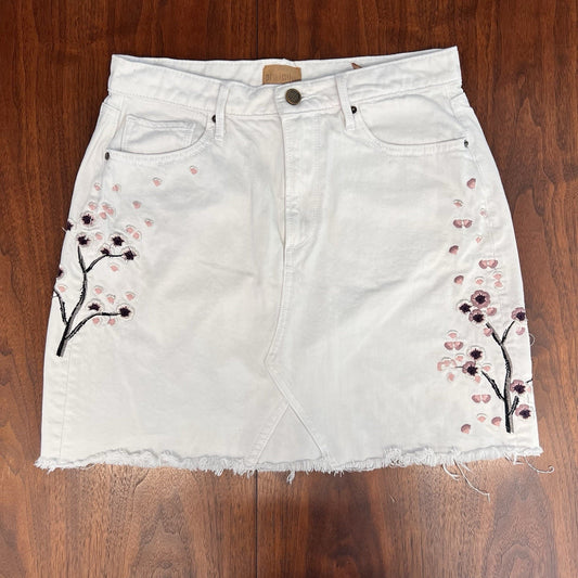 Driftwood (27) Stef Embroidered White Denim Mini Skirt Cutoff Raw Hem Floral