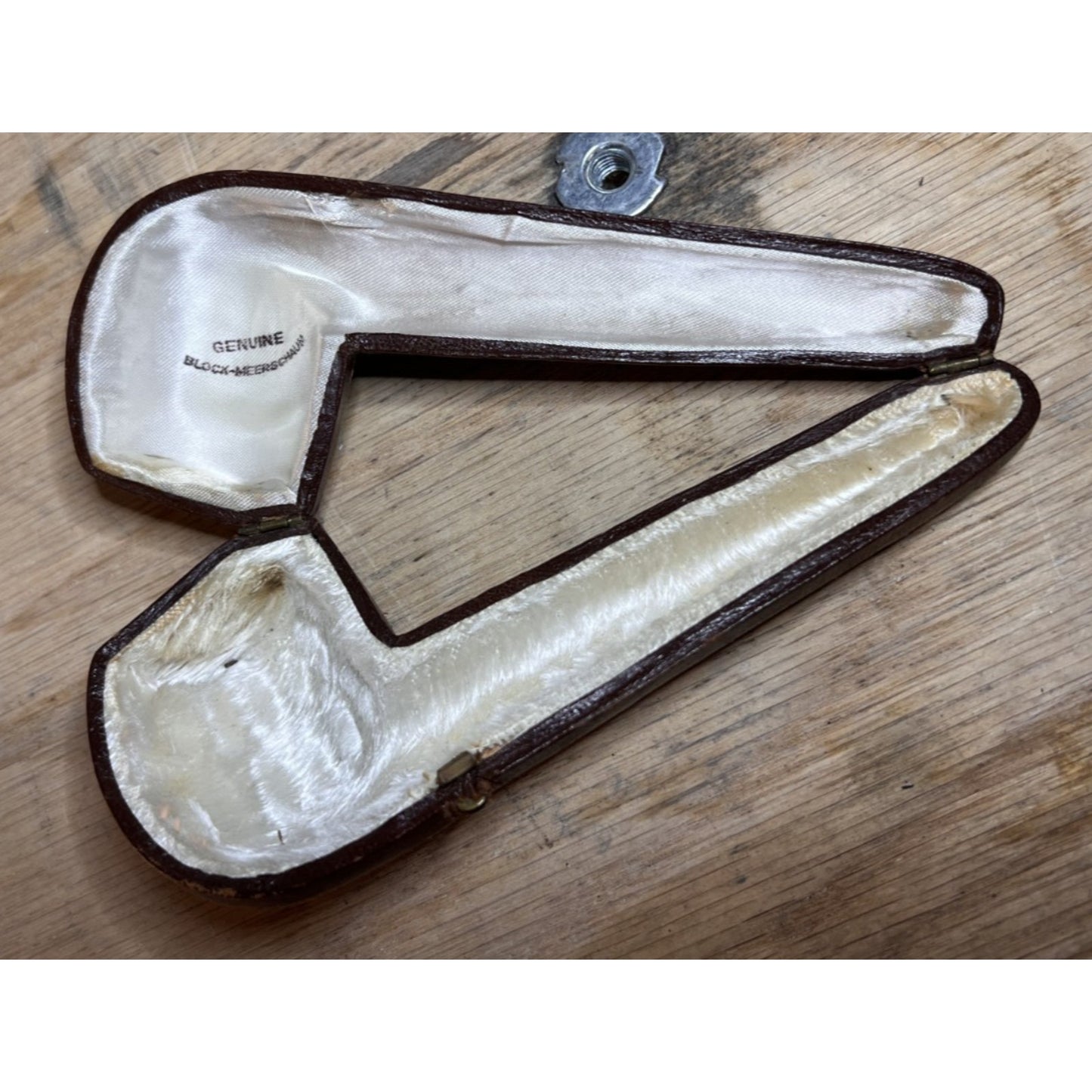 Vintage Meerschaum Brown Formed Padded Straight Billiard Pipe Case