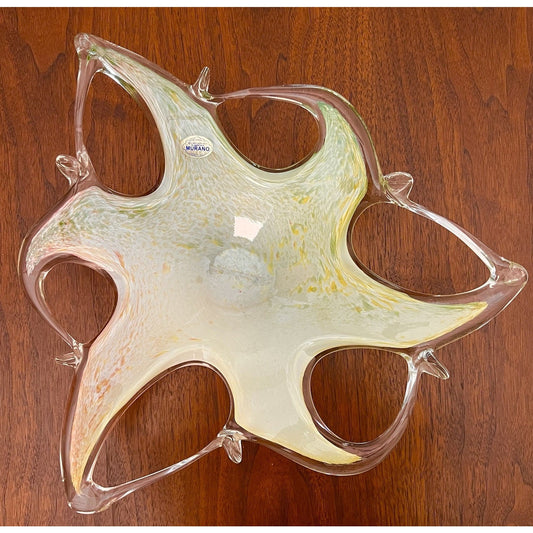 Authentic Murano Italian Blown 16” Bowl Venetian Art Deco Glass Designer