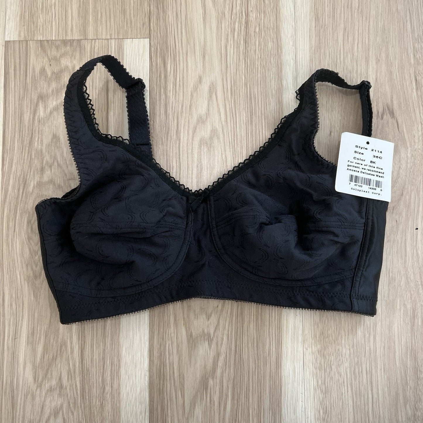 Amoena Bella 36C Mastectomy Pocket Bra Soft Cup Black Wireless 2114 Post Surgery
