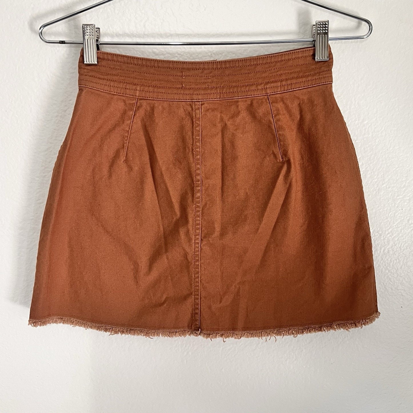 Madewell XS High-Waist Snap Button Up Retro Mini Skirt Brown Cutoff Raw Hem
