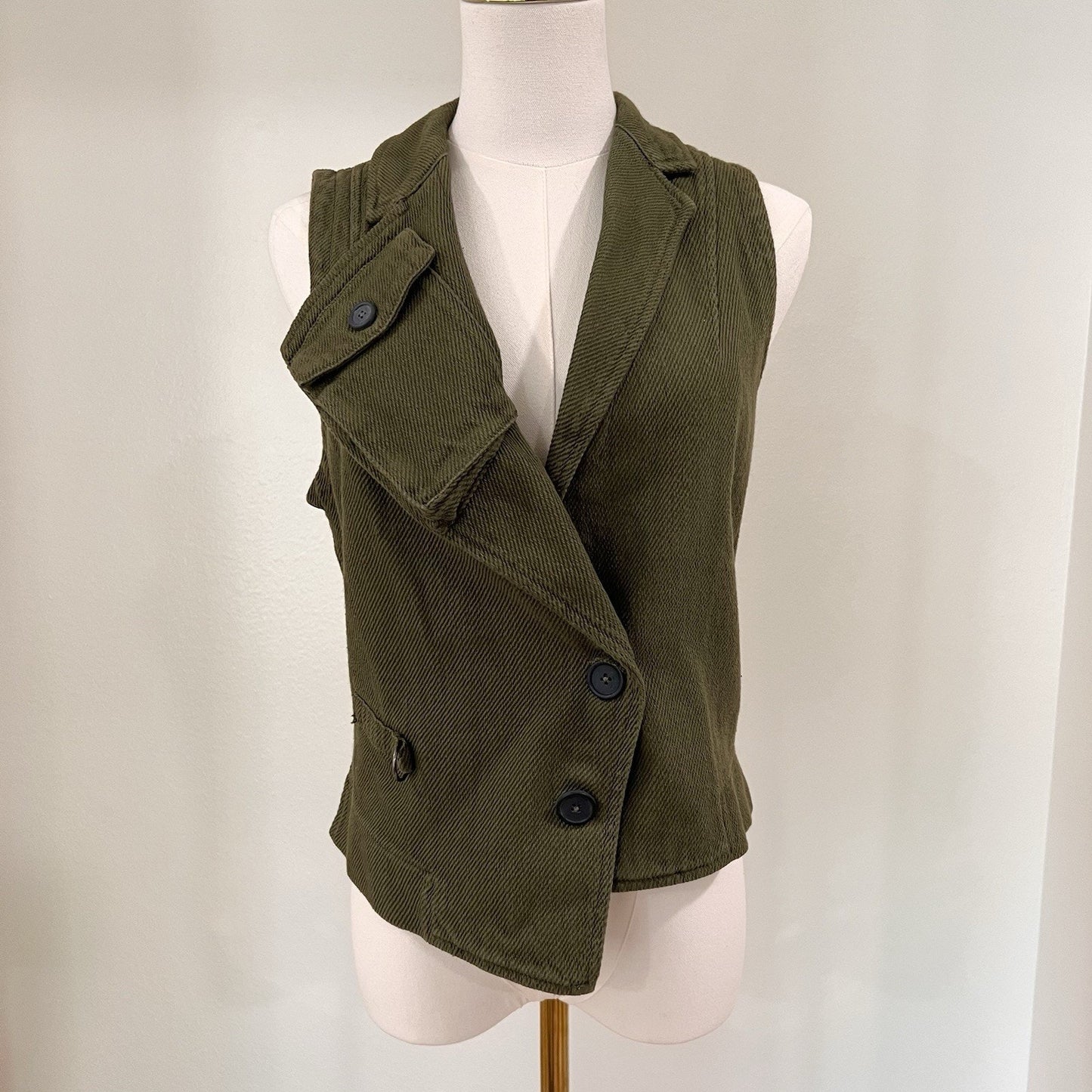 Lurdes Bergada Womens Vest (M) Utility Architectural Urban Lagenlook Green Twill