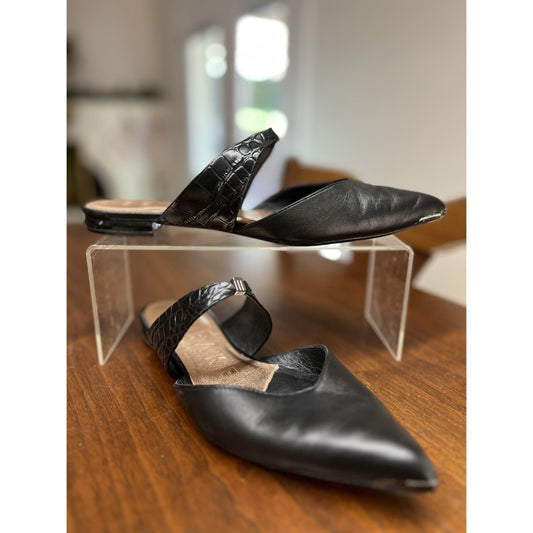 $160 New Ted Baker 6.5 Oryla Pointed Toe Black Slip On Leather Mule Flats 37 EU