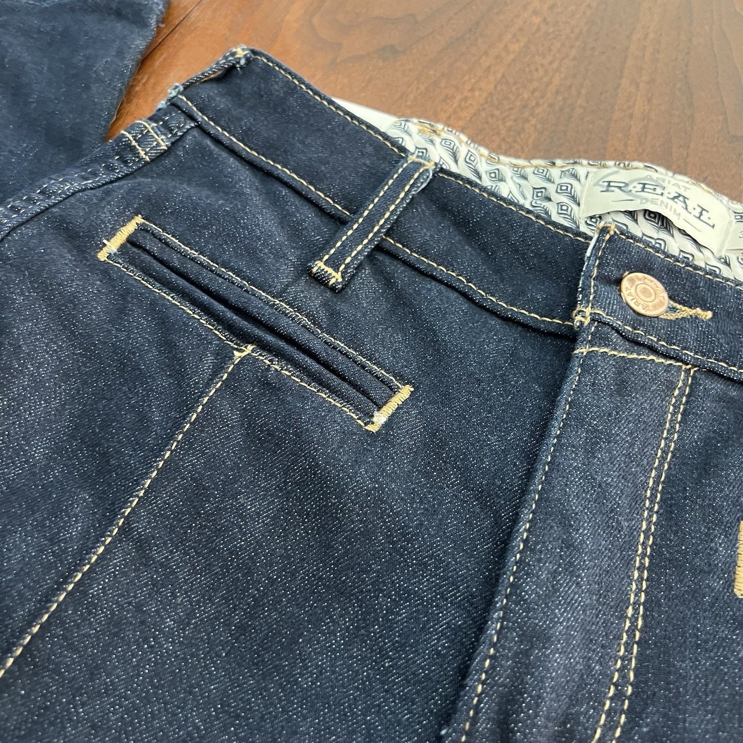 NWT Ariat R.E.A.L 32R High Rise Flare Jean Dark Wash Rinse Topstitch Western