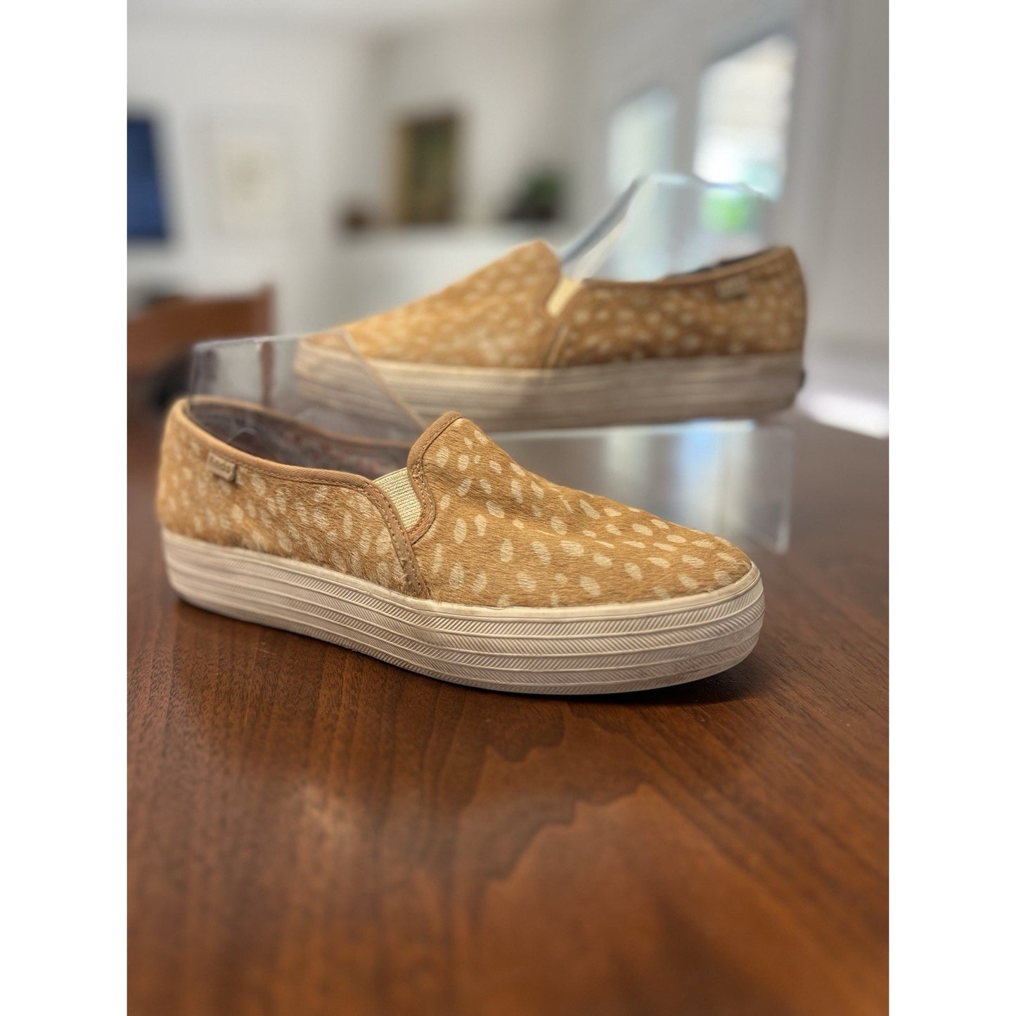 Keds Anthropologie Platform Leopard Print Calf Hair Slip-On Sneakers Women's 9