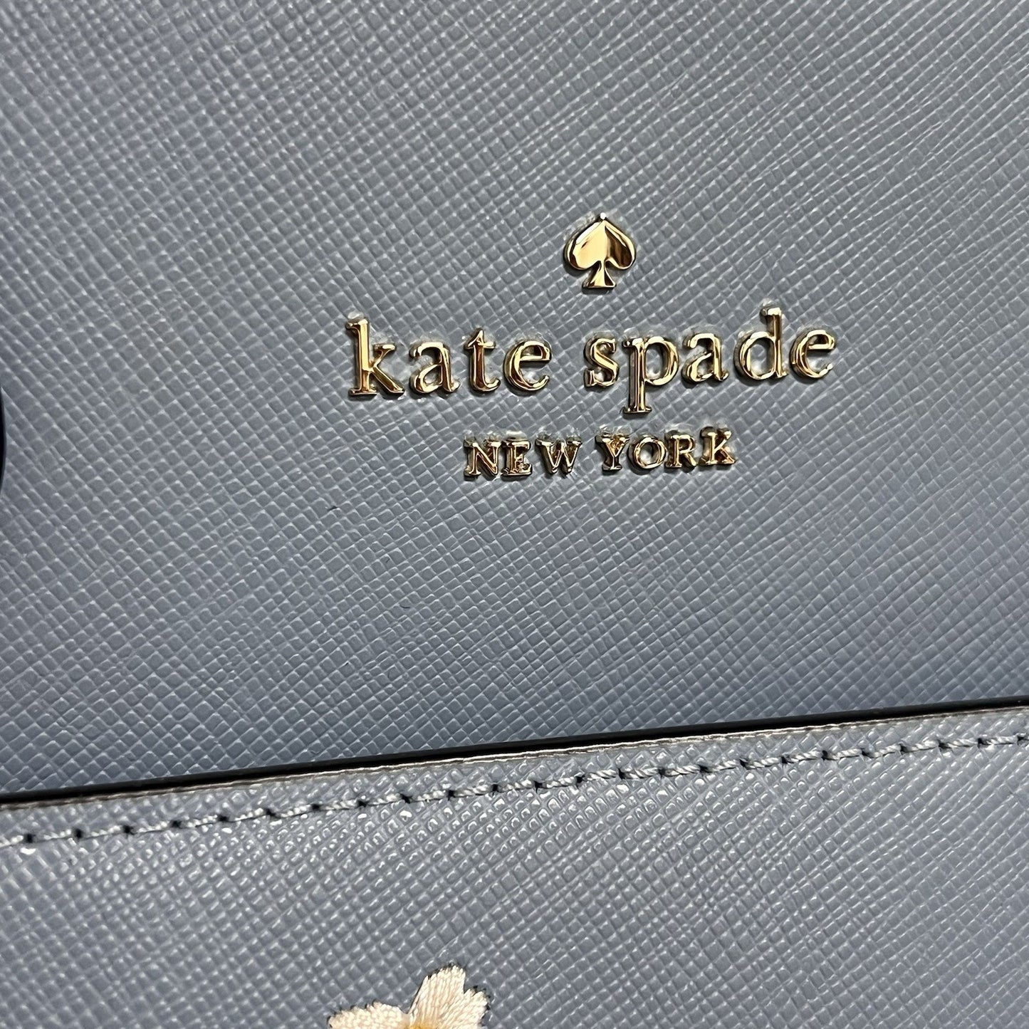 Kate Spade Madison Medium Crossbody Satchel Embroidered Floral Blue Leather