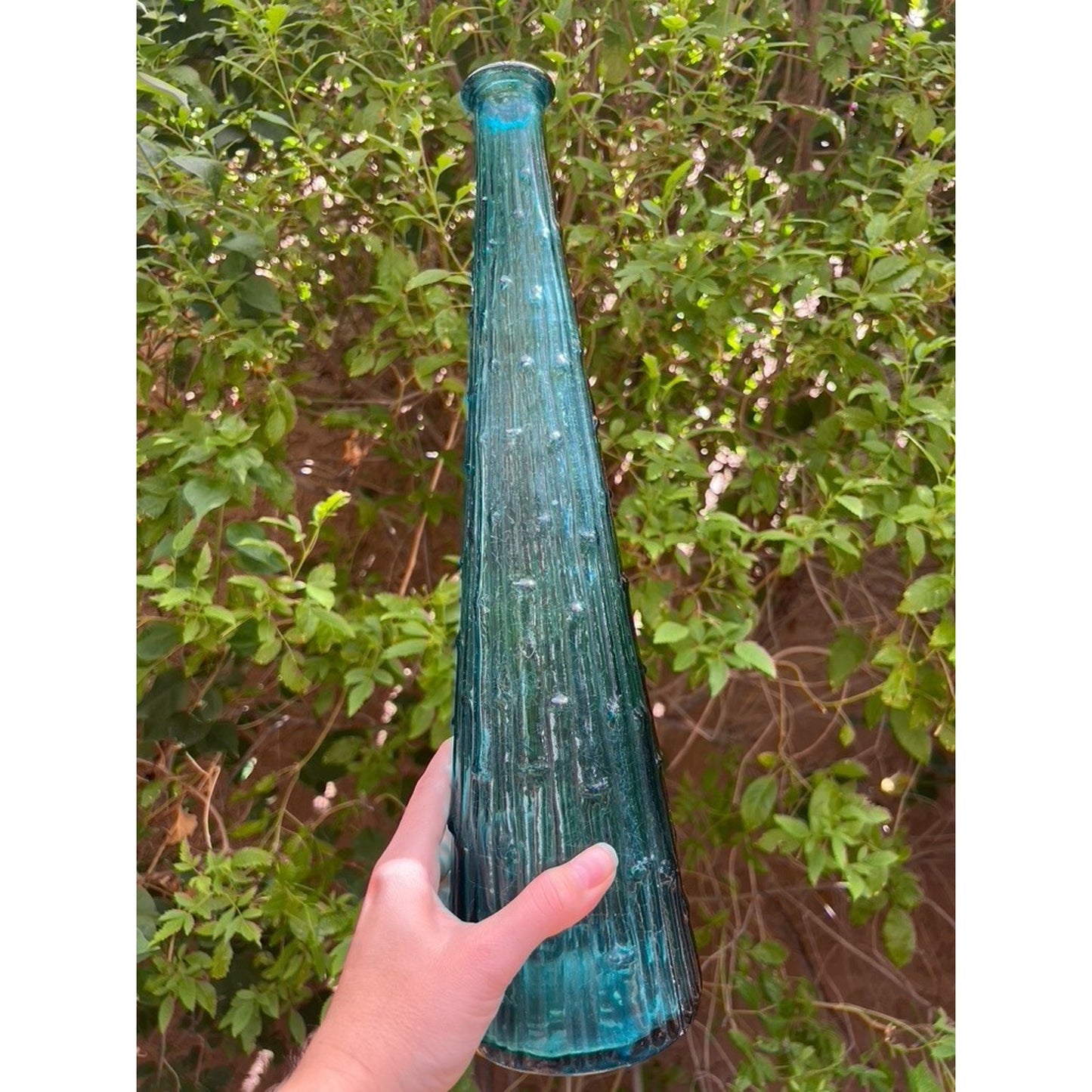 Vintage Italian Empoli Genie Bottle Decanter Bamboo Drip Wax Teal MCM
