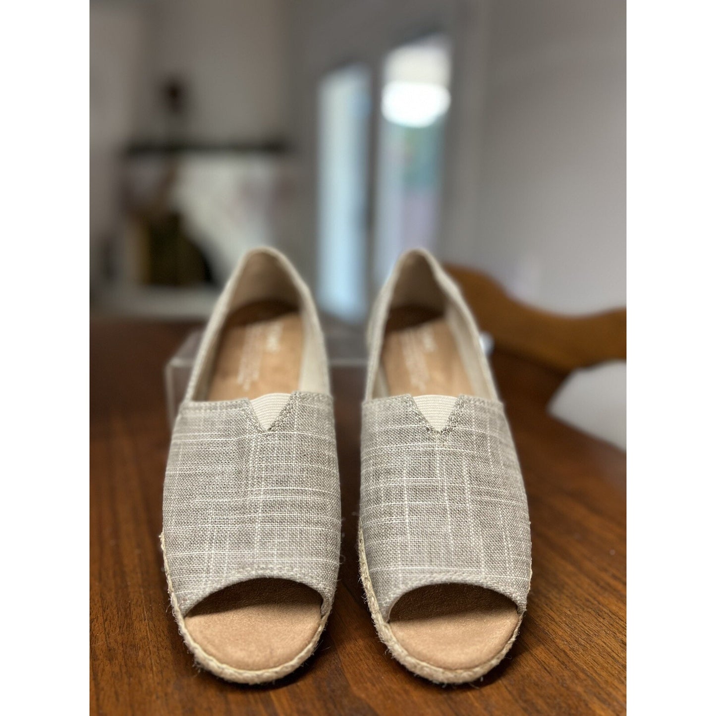 TOM'S Alpargata Beige Open Toe Flats Jute Espadrille Shoes Women's Size 8W