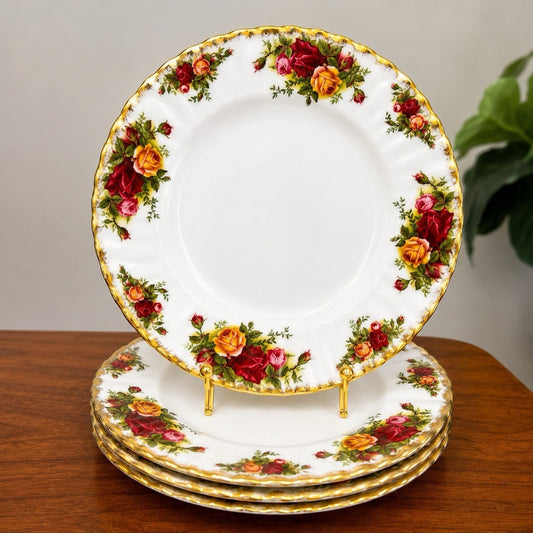 4 x Old Country Roses Royal Albert Dinner Plates 10” Gold Trim Bone China 1962