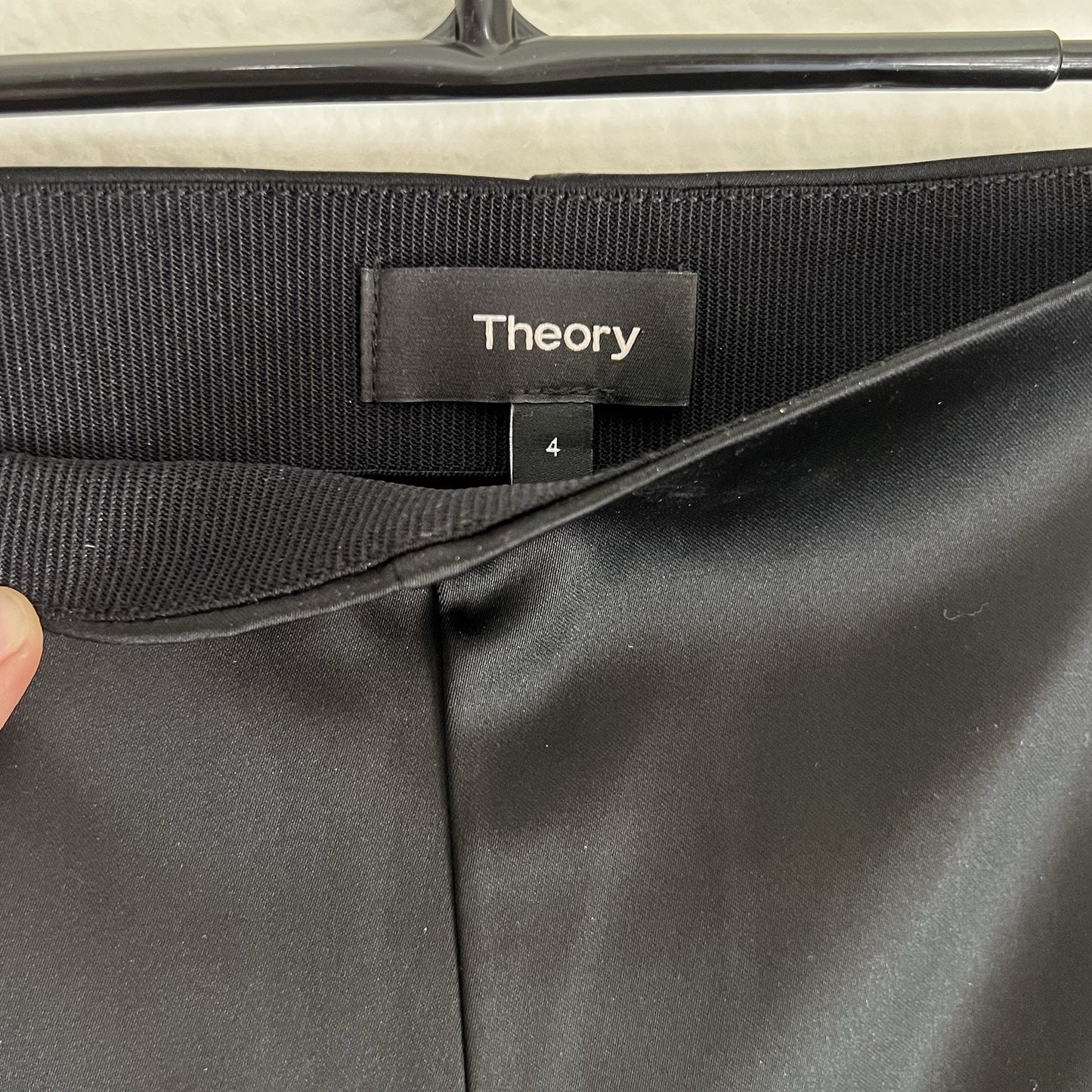 NWT $295 Theory Skinny Legging 4/27 Black Satin Stretch Pants Ankle Zip