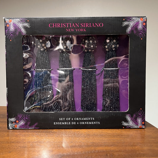 Christian Siriano Christmas Ornaments Beaded Tassel Designer Black Glass