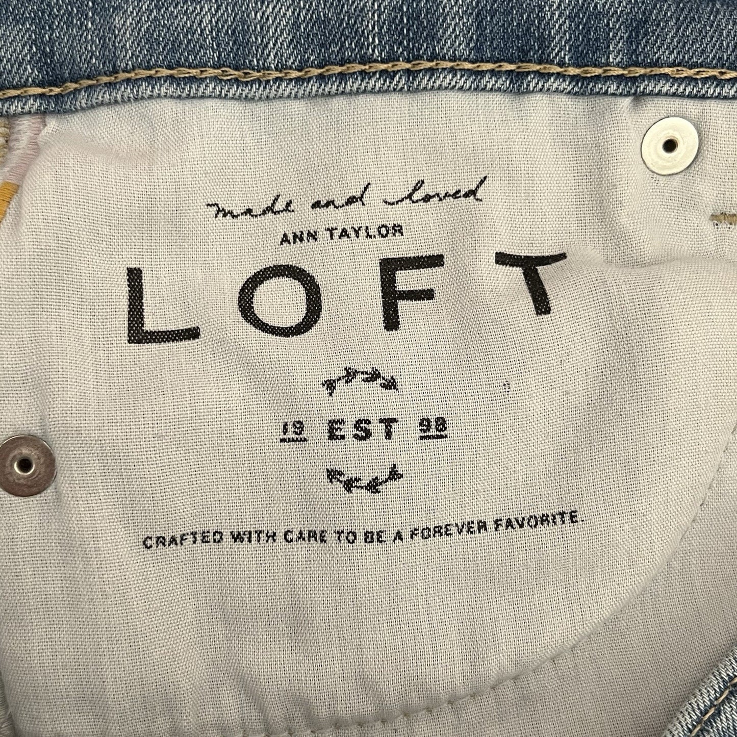 Ann Taylor Made And Loved LOFT 9/28 Denim Cutoff Jean Shorts Embroidered Raw Hem