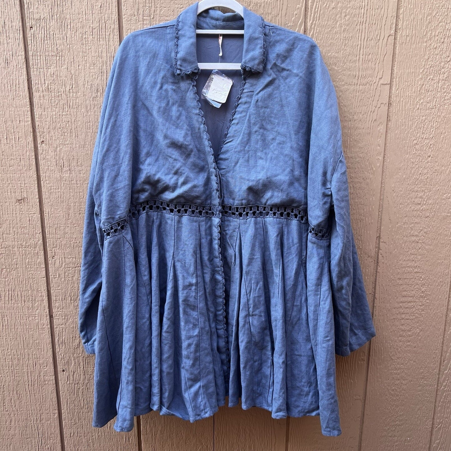 NWT Free People (L) Linen Blend Mini Dress Oversized Shirt Flowy Boho Hippie