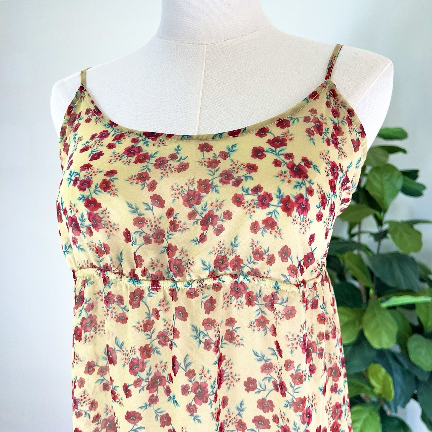 $164 Beach Riot (S) Malia Sheer Maxi Swim Coverup Yellow Floral Beach Dress