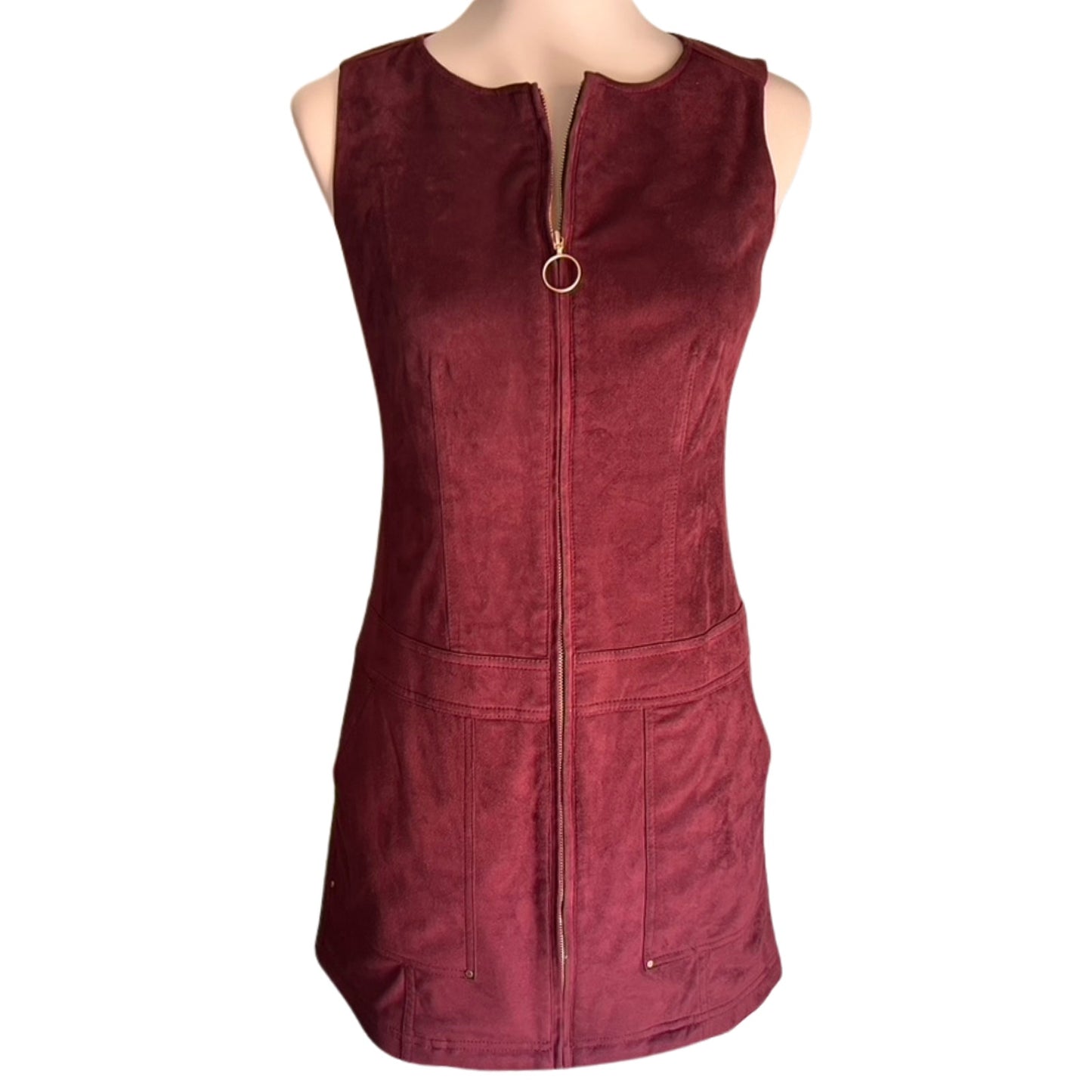 Laundry by Shelli Segal Sz 0 Small Faux Suede Zip Up 60s Mod Mini Dress Retro
