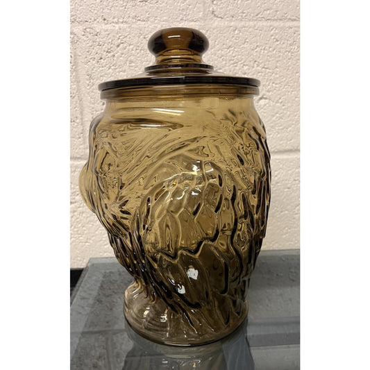 Vintage Amber Glass Owl Cookie Jar with Lid 13" Tall Wise Owl Canister