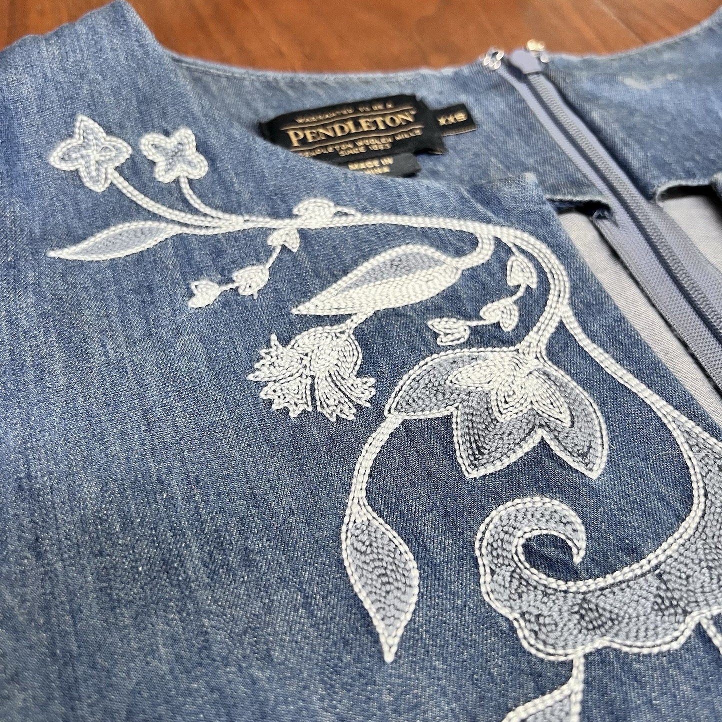 $169 Pendleton Shirt Dress XXS Tala Embroidered Chambray Denim Western Country