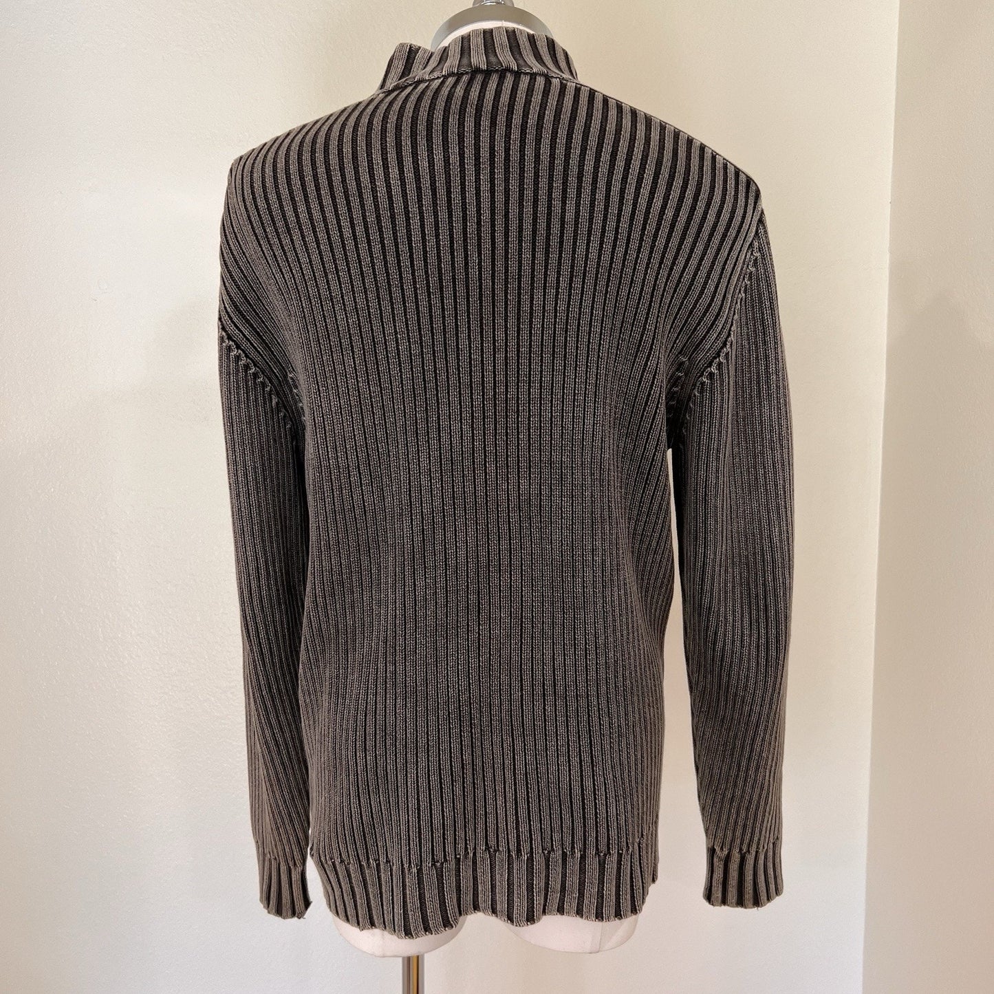 J Peterman (L) Full Zip Gray Rib Sweater Cardigan Grandpa Fisherman 100% Cotton