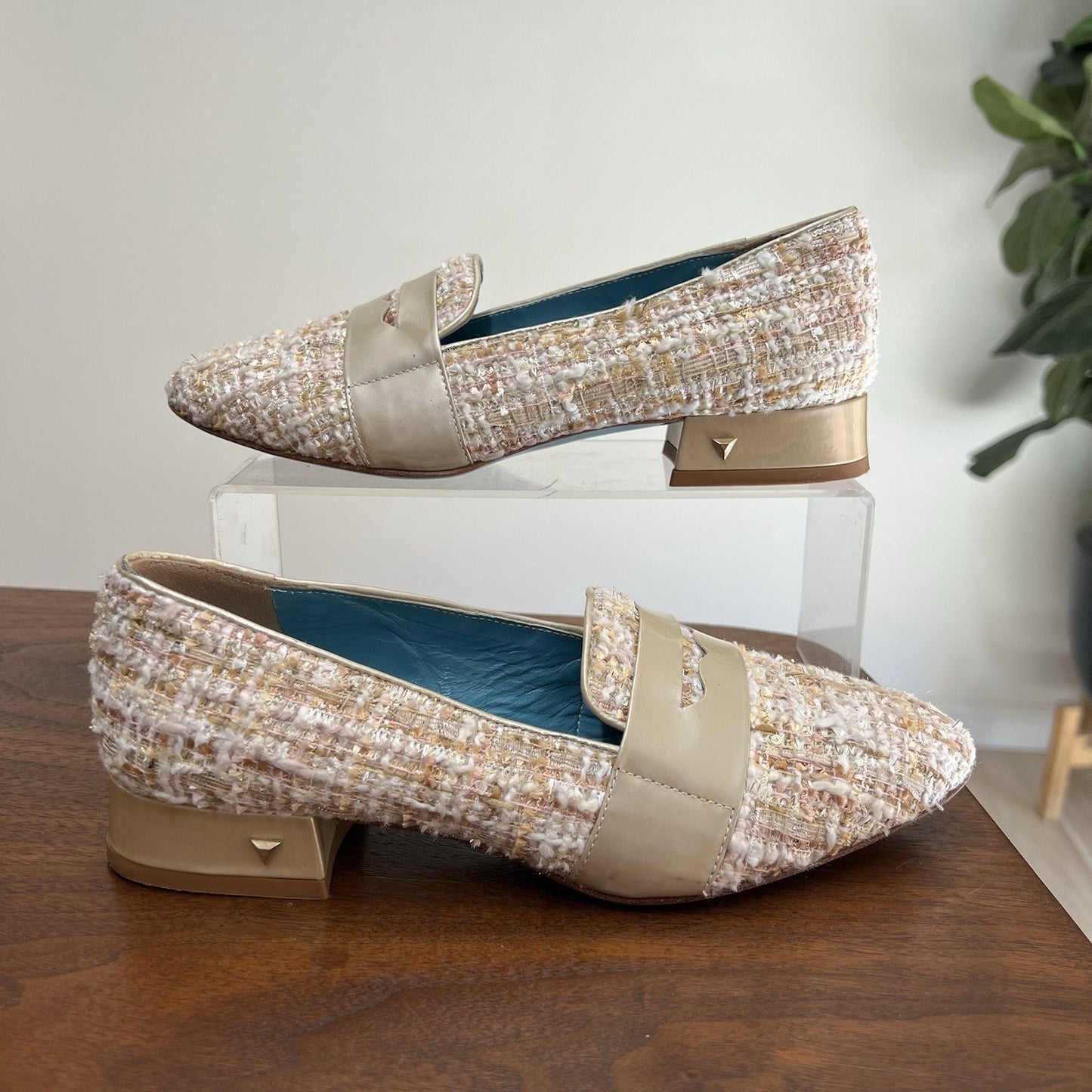 Valentina Rangoni 7M Tweed Loafer Gold Shimmer Cream Briseide Designer Luxury
