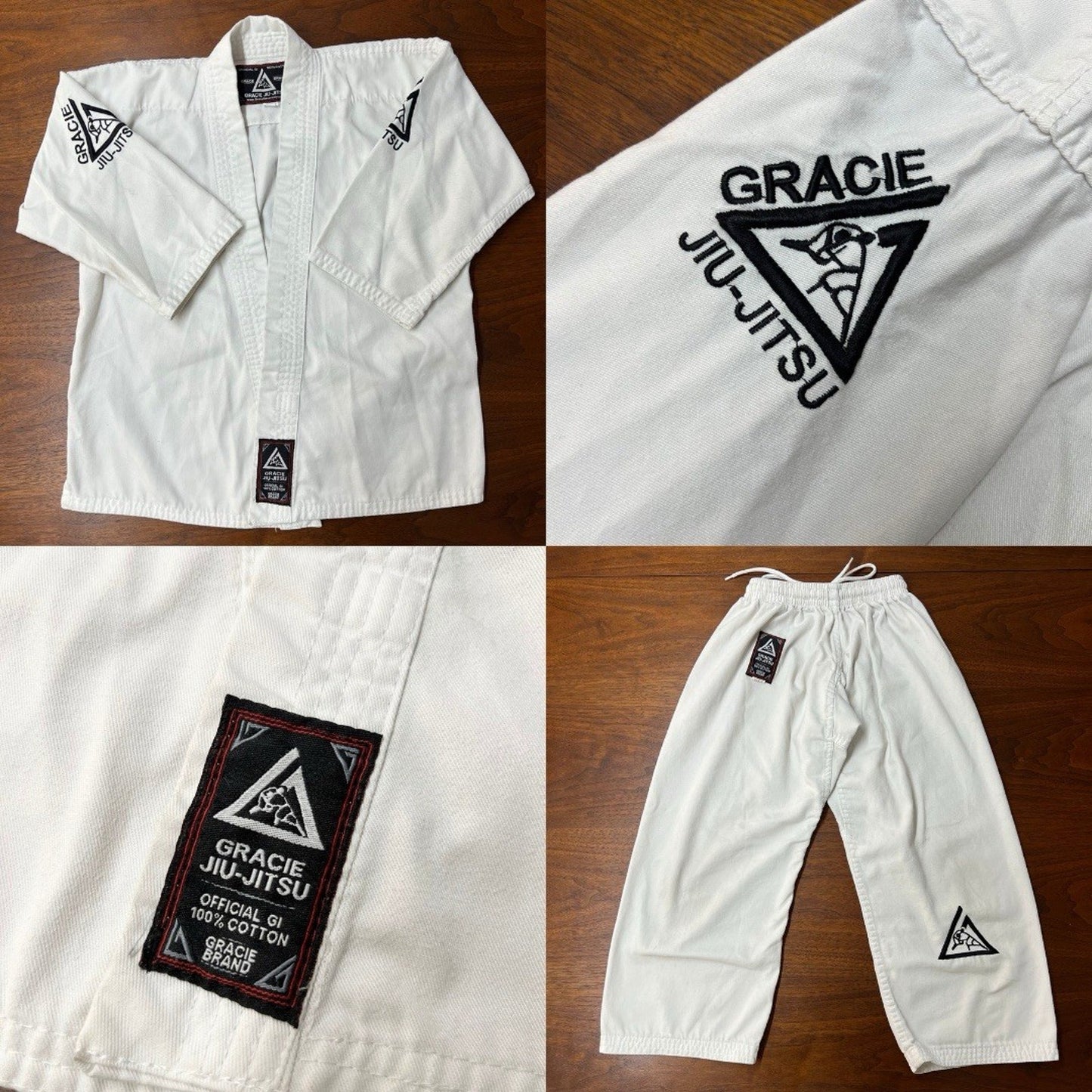 Gracie Jiu Jitsu White Gi Kimono & Pants Set Child Size 00/120 Kids BJJ Uniform