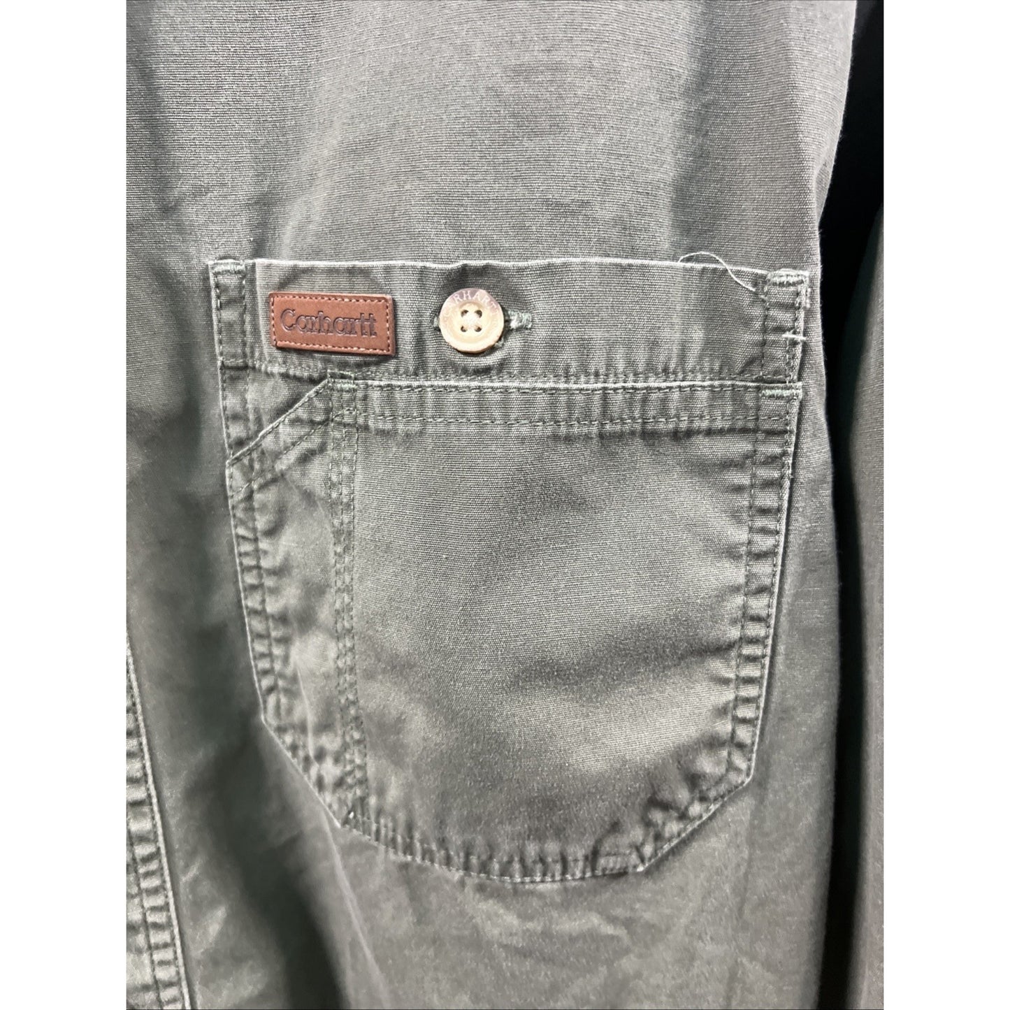 Carhartt Olive Green Button Up Long Sleeve Shirt Size Small