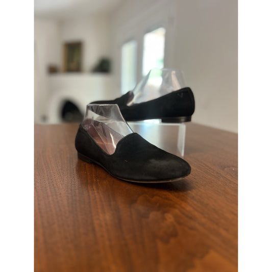 VIONIC Willa Black Suede Smoking Slipper Loafer Flat Arch Support Women Size 6.5