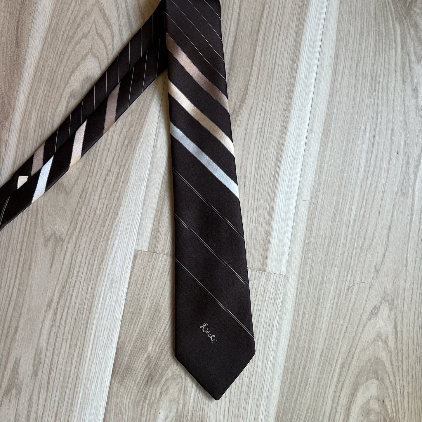 Retro Lilly Dache Men’s Necktie Vintage Designer Men's Necktie Brown Gold Stripe