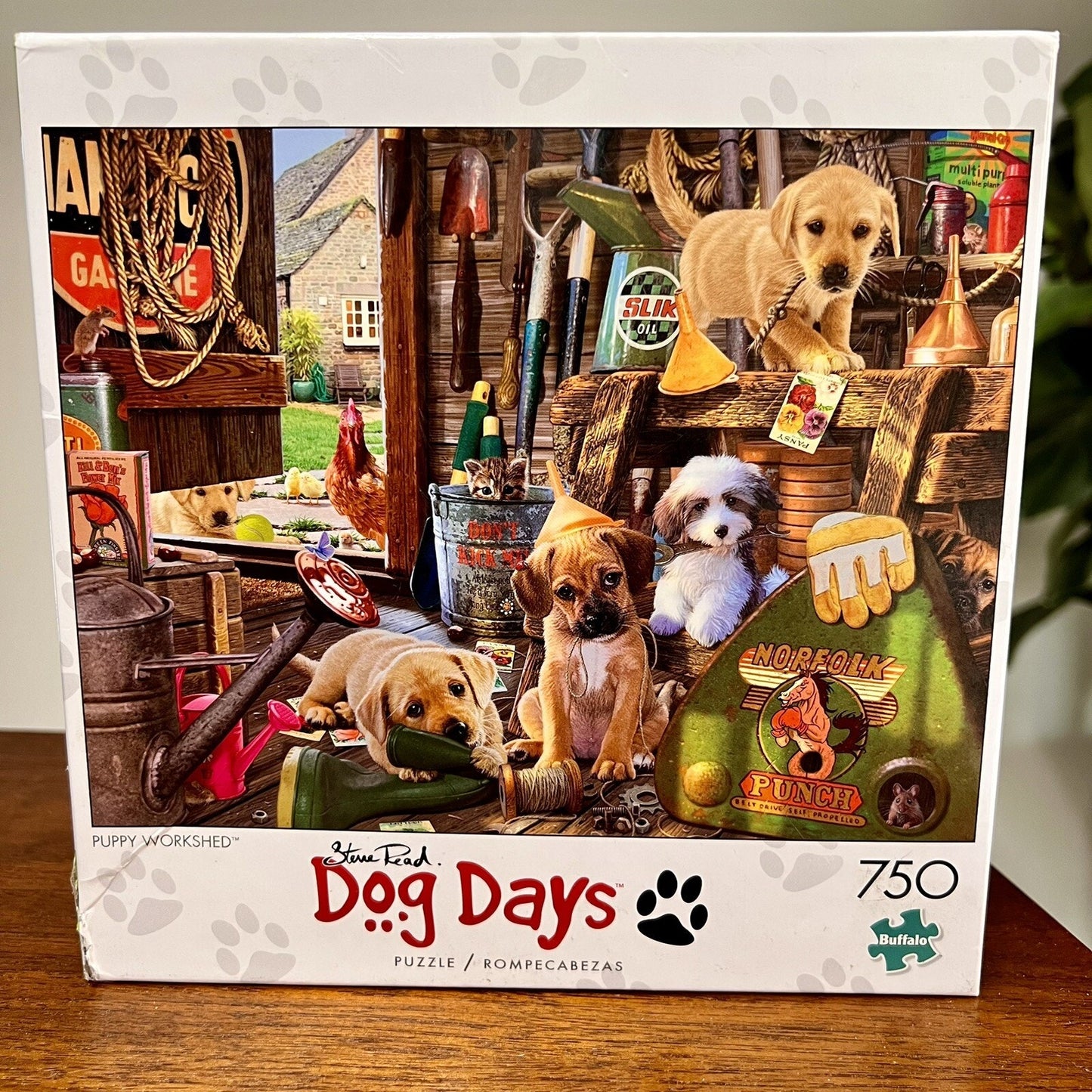 RARE Steve Read Puppy Workshed Dog Days 750 Piece Buffalo Jigsaw Puzzle Complete