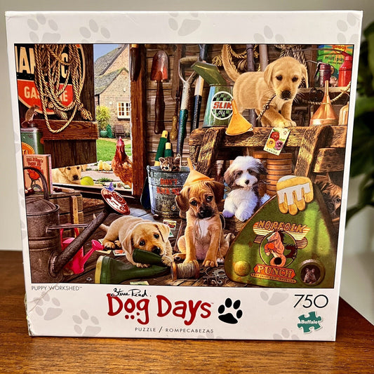 RARE Steve Read Puppy Workshed Dog Days 750 Piece Buffalo Jigsaw Puzzle Complete